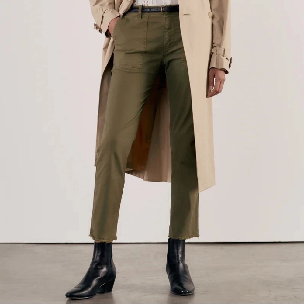 Nili Lotan Jenna‎ Pants Green Raw Hem Flap Pocket Size 10